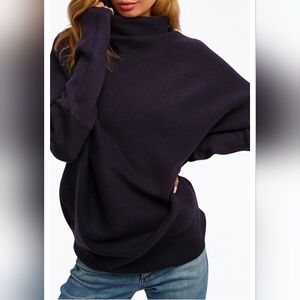 Bluivy Slouchy Neck Dolman Viscose Blend Oversized Stretchy Sweater Black Cozy